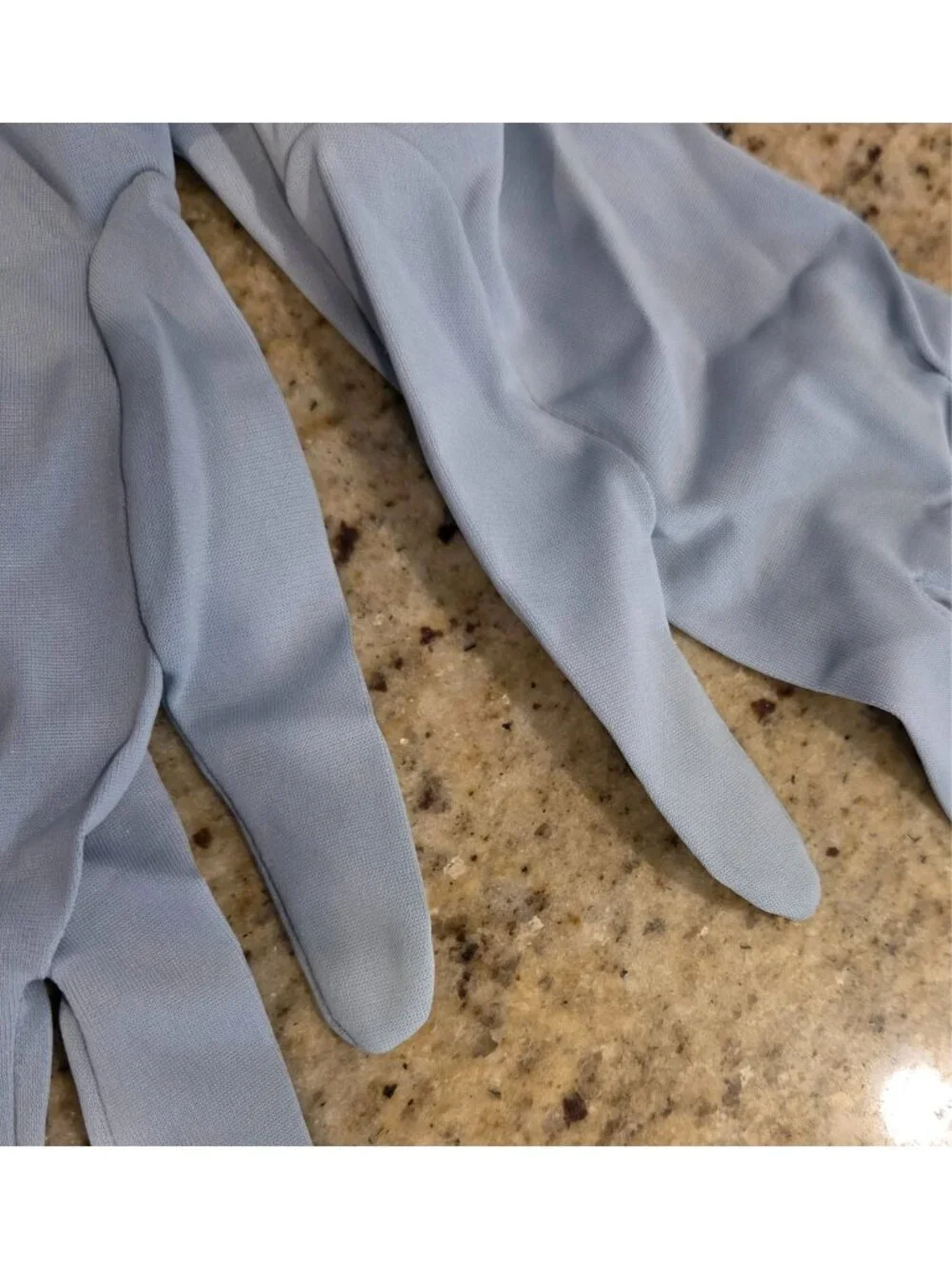 Vintage Womens Size S/M 6.5 Blue Nylon Stretch Formal Gloves Bow Wrist